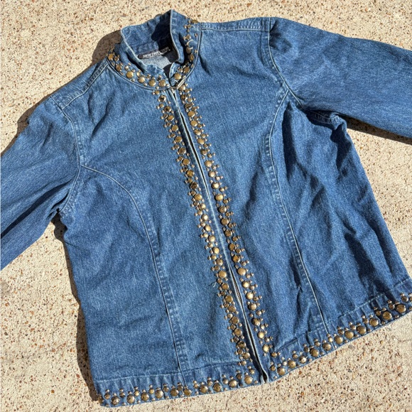 New Direction Blue Denim Embellished Jacket Zip Up Size Small - Picture 2 of 6